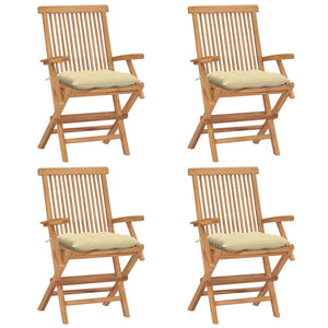 Sedie da Giardino con Cuscini Bianco Crema 4pz Massello di Teak cod mxl 14701