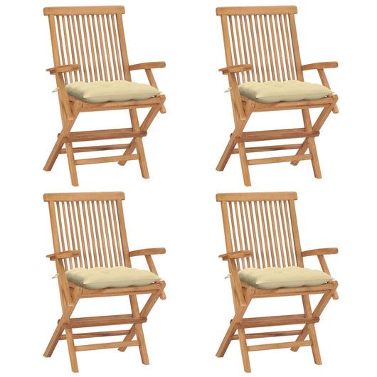 Sedie da Giardino con Cuscini Bianco Crema 4pz Massello di Teak cod mxl 14701