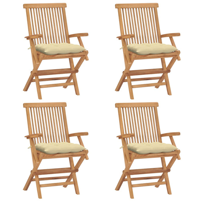 Sedie da Giardino con Cuscini Bianco Crema 4pz Massello di Teak cod mxl 14701