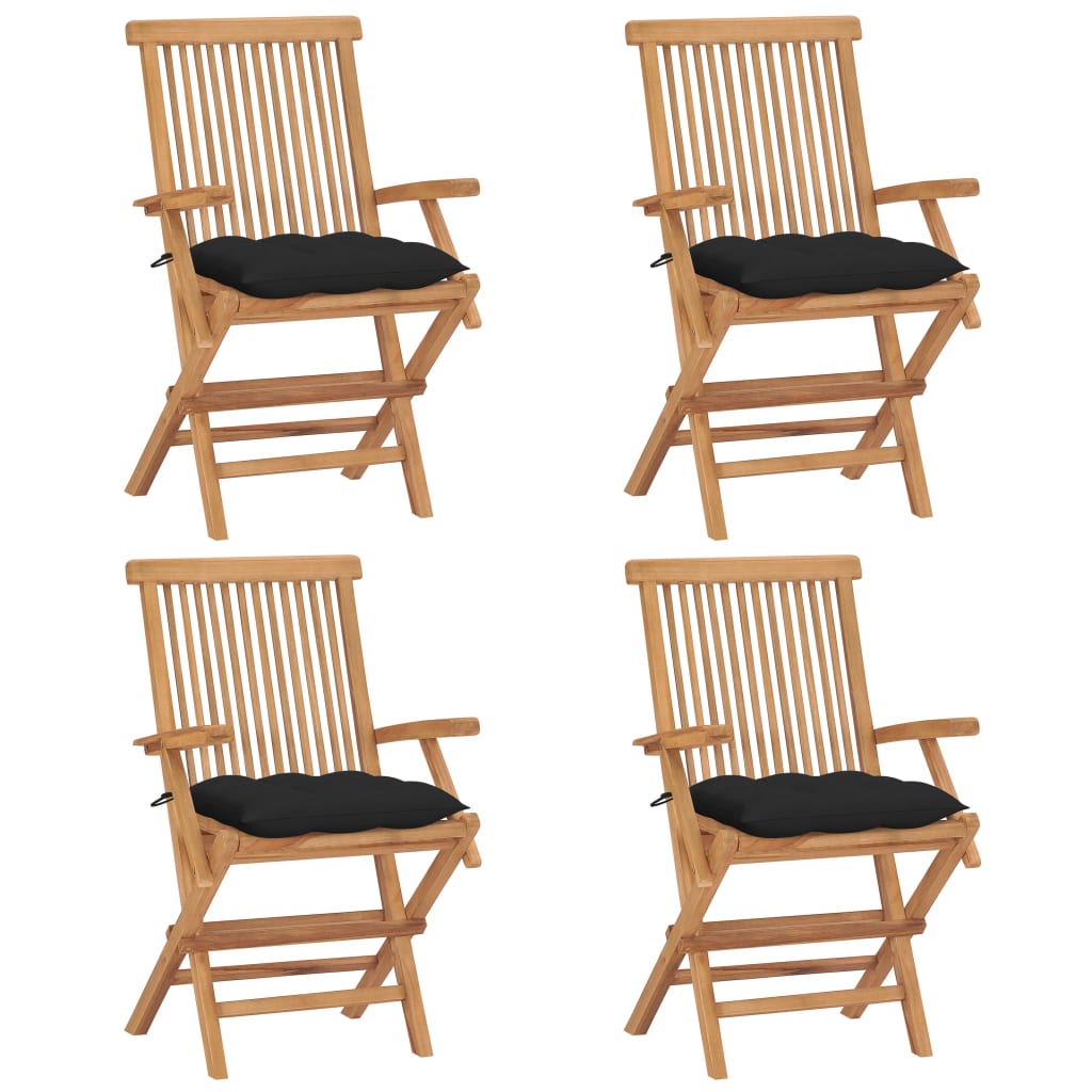 Sedie da Giardino con Cuscini Neri 4 pz Massello di Teak cod mxl 44898