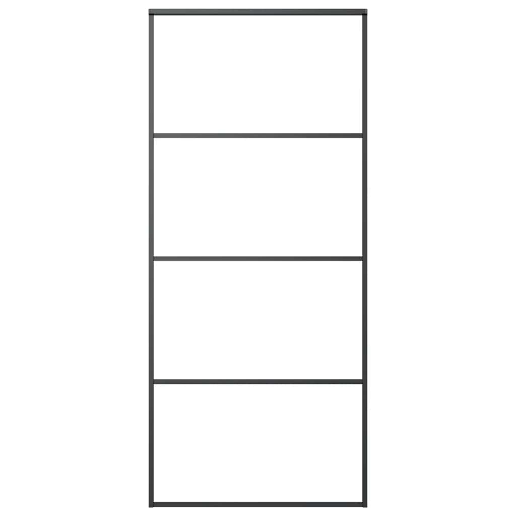 Porta Scorrevole in Vetro ESG e Alluminio 90x205 cm Nera 149480