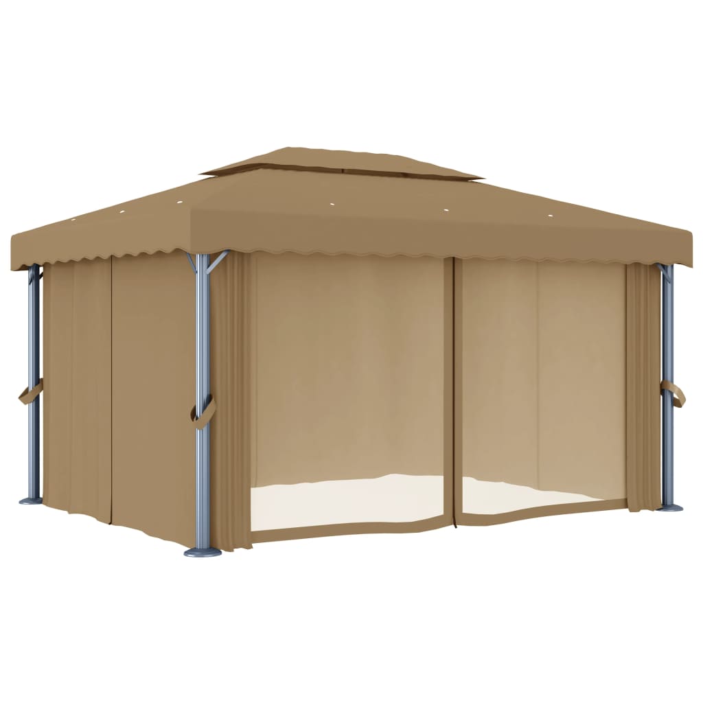 Gazebo con Tende 4x3 cm Grigio Talpa in Alluminio 3067050