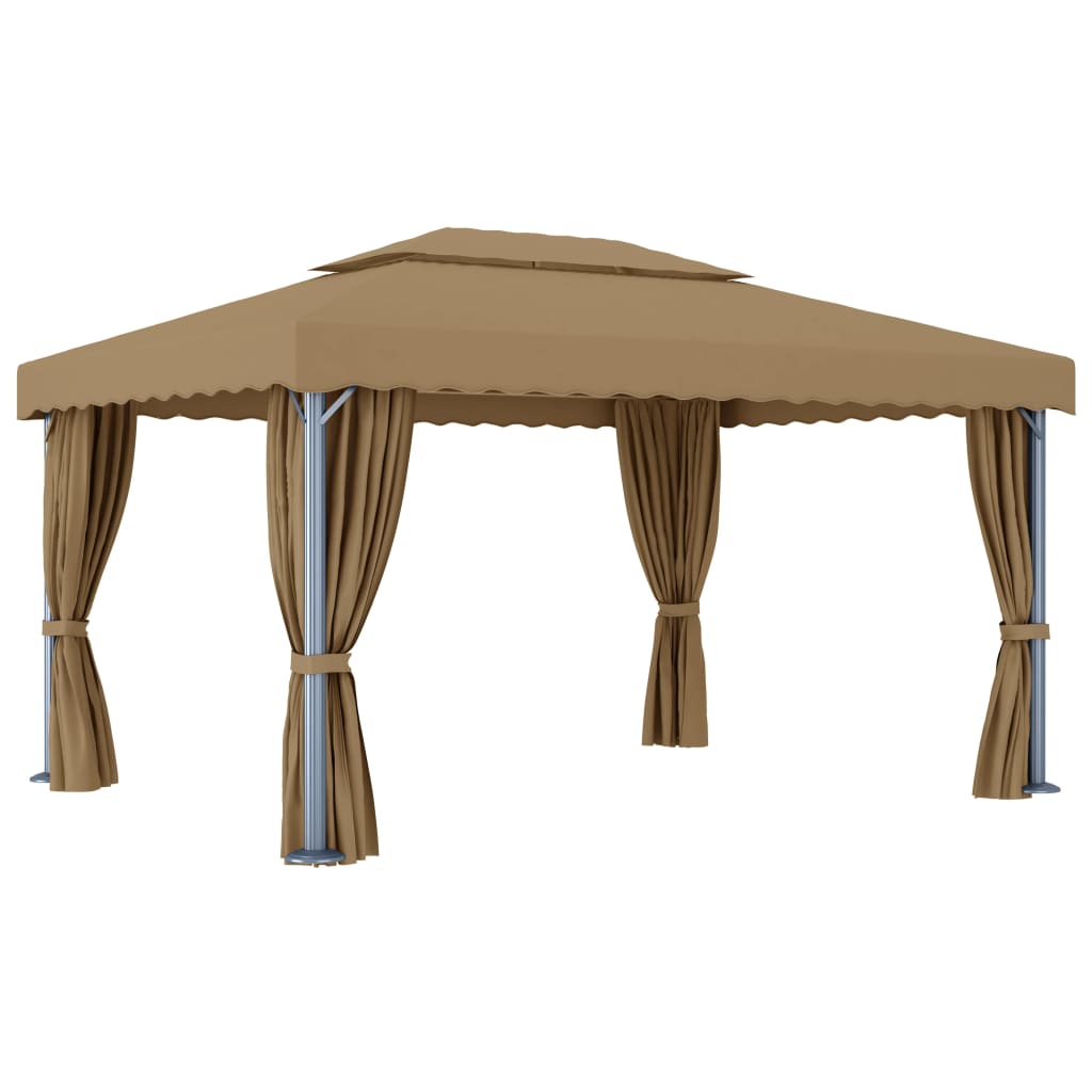 Gazebo con Tende 4x3 cm Grigio Talpa in Alluminio 3067050