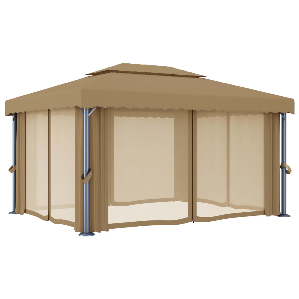 Gazebo con Tende 4x3 cm Grigio Talpa in Alluminio 3067050