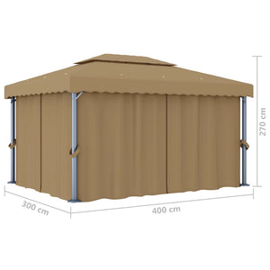 Gazebo con Tende 4x3 cm Grigio Talpa in Alluminio 3067050