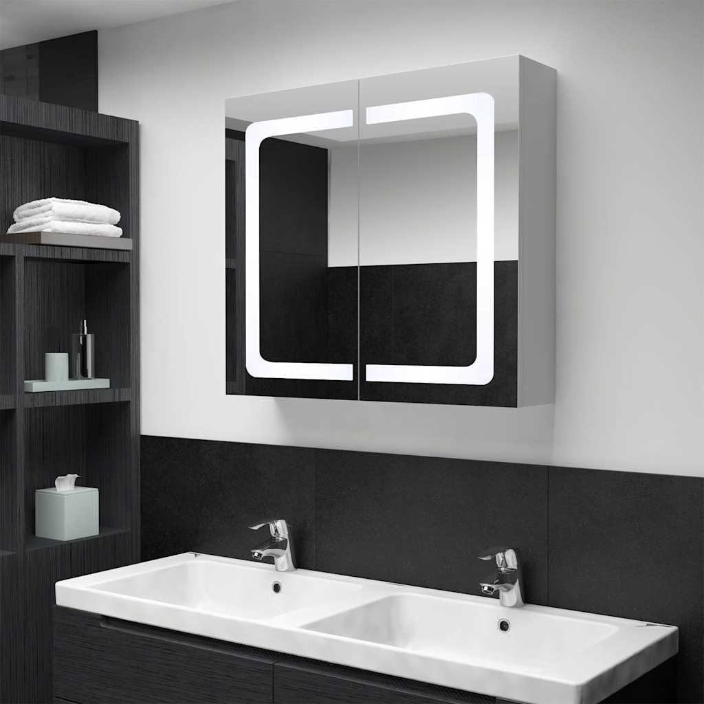 Armadietto Bagno con Specchio e LED 80x12,2x68 cmcod mxl 97025