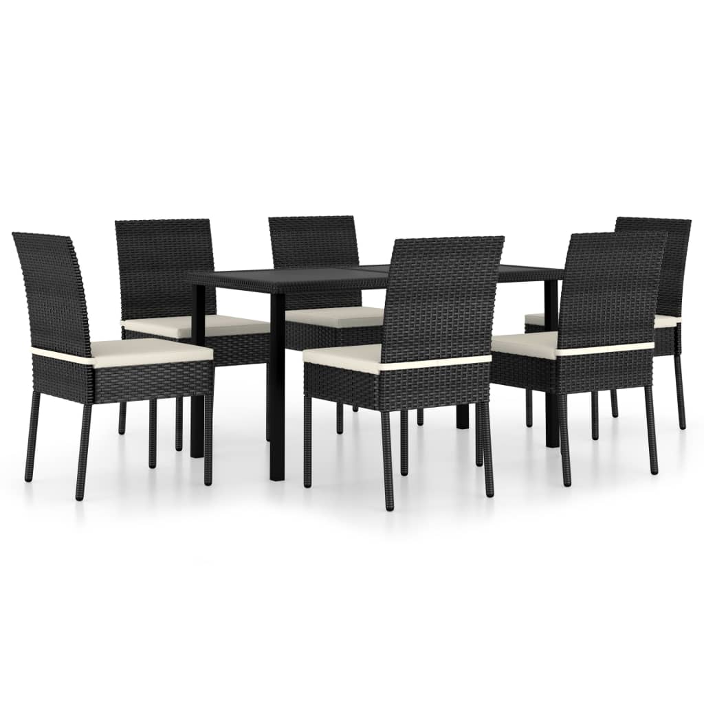 Set da Pranzo da Giardino 7 pz in Polyrattan Nero 3065696