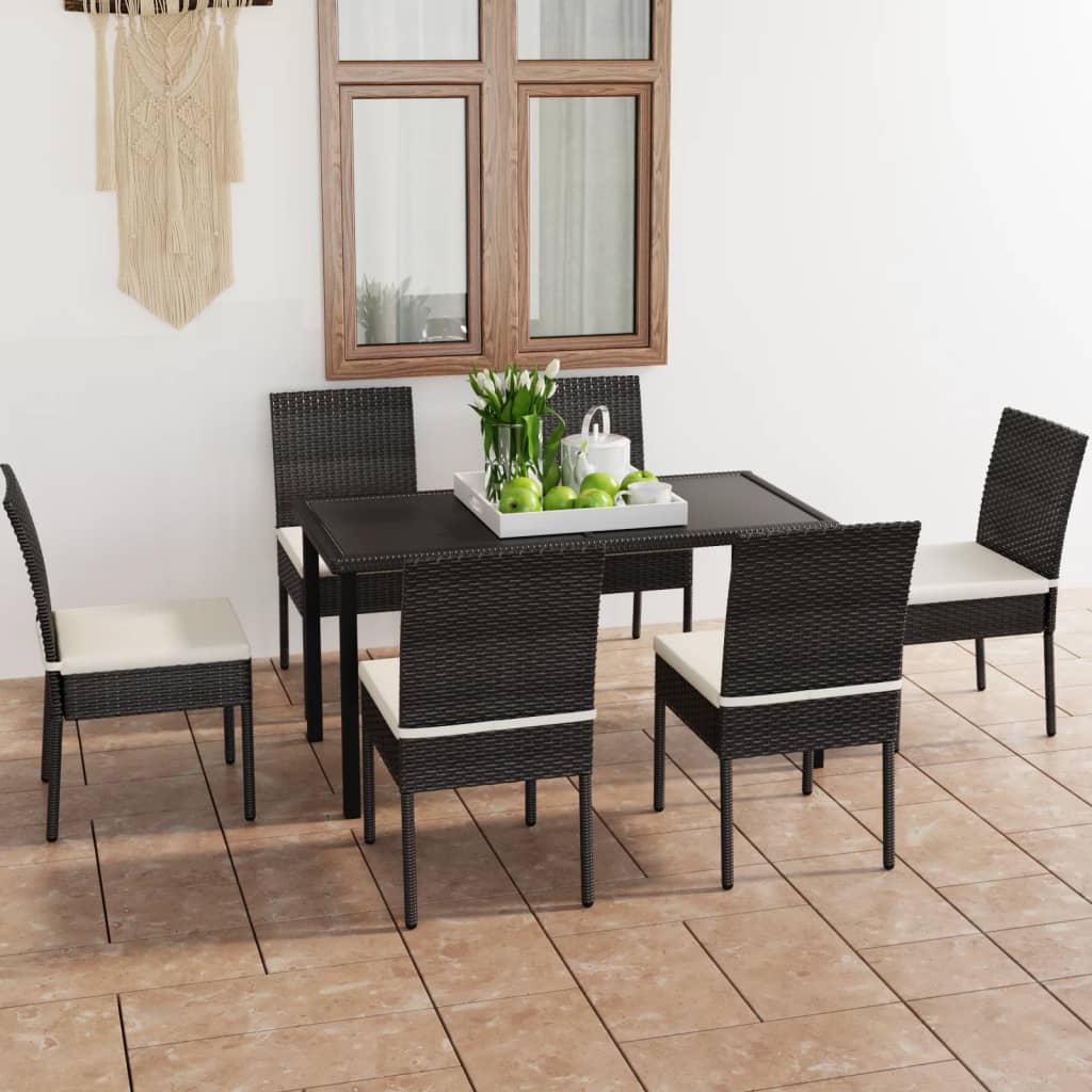 Set da Pranzo da Giardino 7 pz in Polyrattan Nero 3065696
