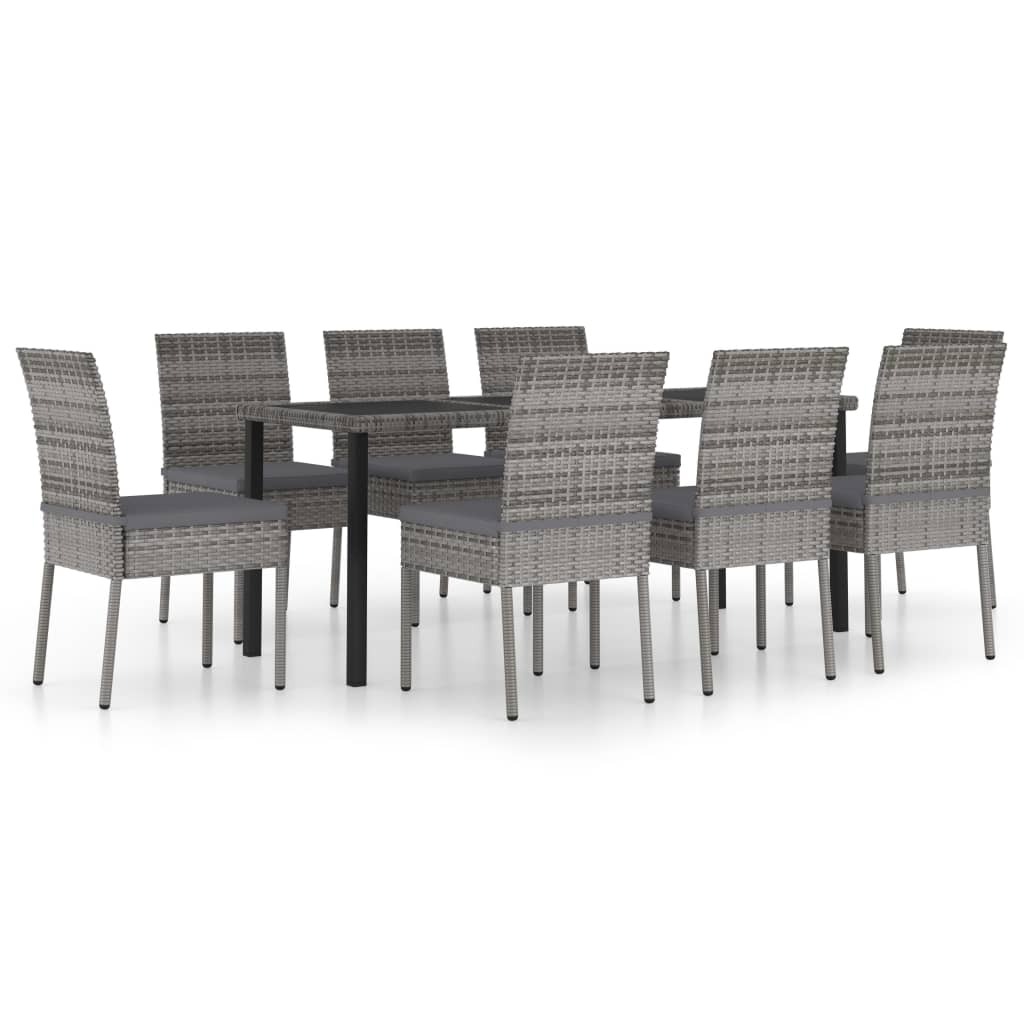 Set da Pranzo da Giardino 9 pz in Polyrattan Grigio 3065704