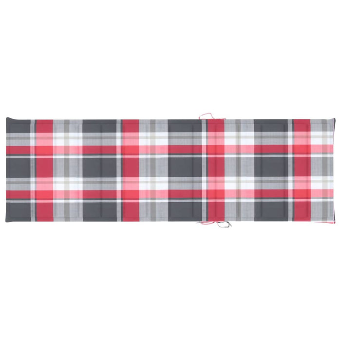 Lettino da Giardino con Cuscino Tartan Rosso in Pino Impregnato