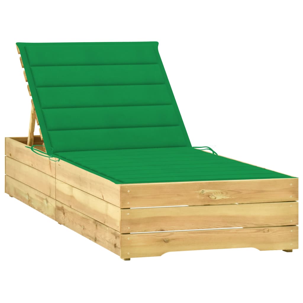 Lettino da Giardino con Cuscino Verde Legno di Pino Impregnato cod mxl 24067