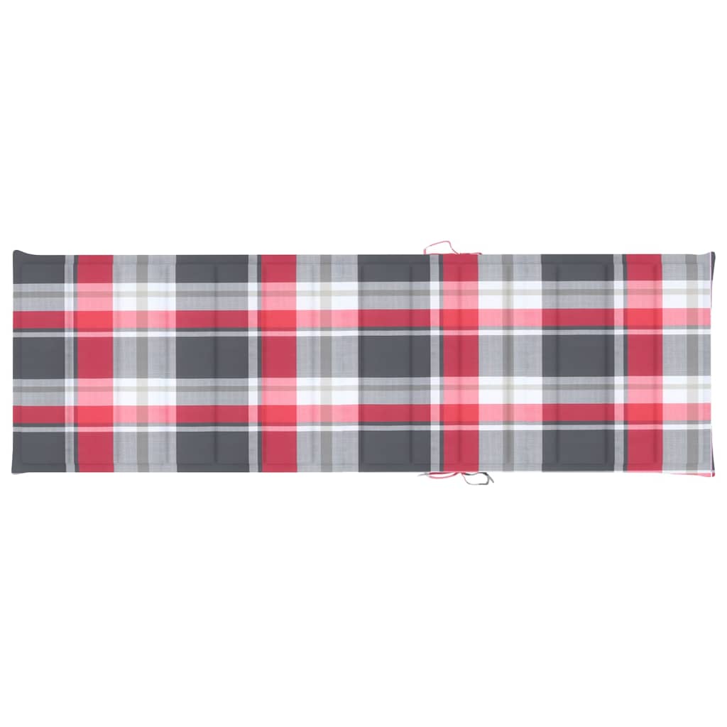 Lettino da Giardino con Cuscino Tartan Rosso in Pino Impregnato
