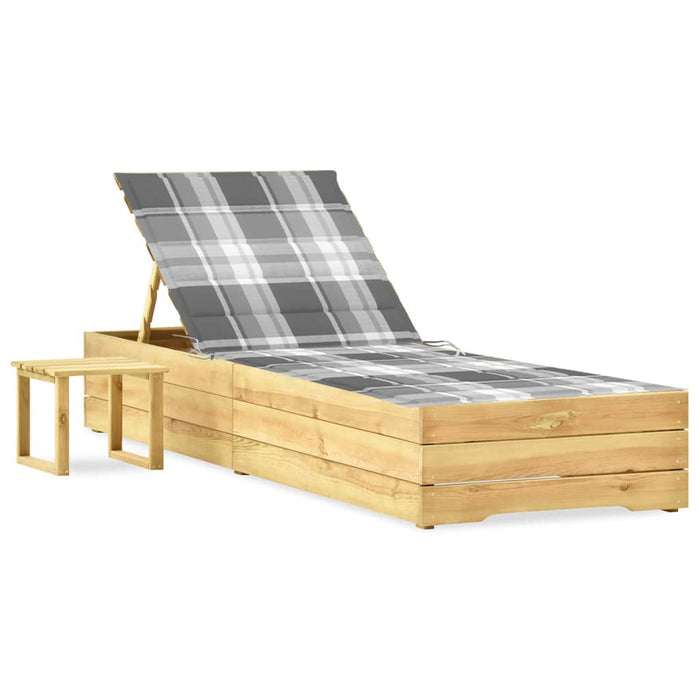 Lettino da Giardino con Tavolino Cuscino Legno Pino Impregnato