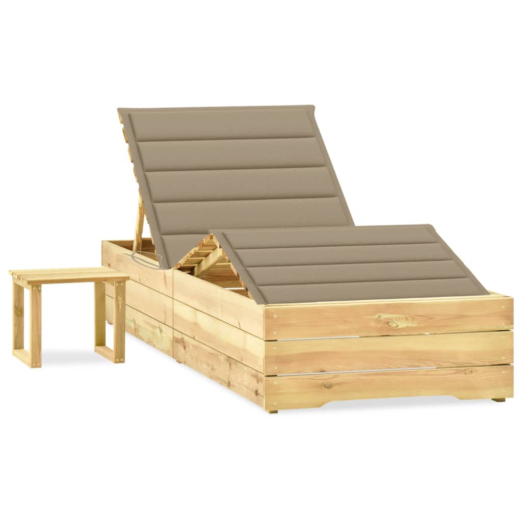 Lettino da Giardino con Tavolino Cuscino Legno Pino Impregnato cod mxl 72100