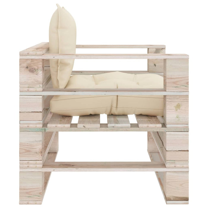 Poltrona da Giardino Pallet con Cuscini Crema in Legno di Pino 3066043