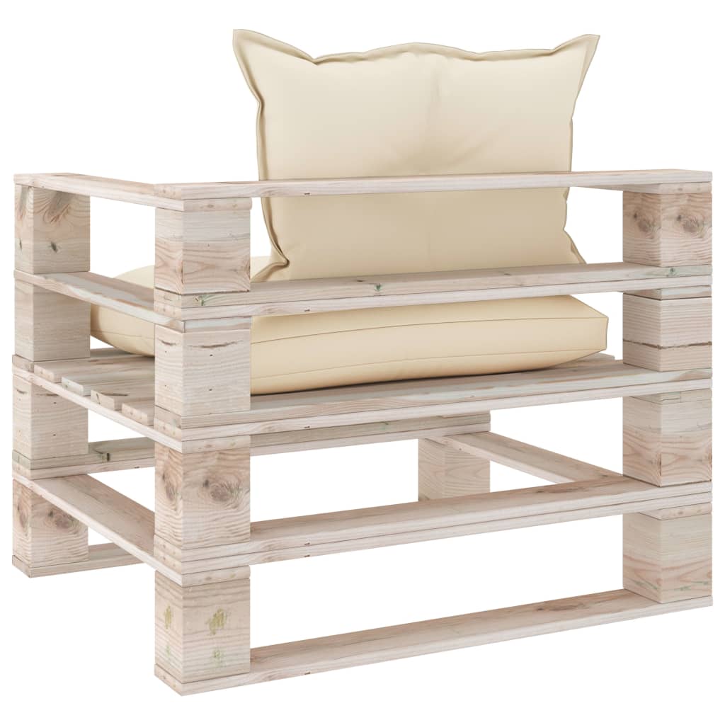 Poltrona da Giardino Pallet con Cuscini Crema in Legno di Pino 3066043