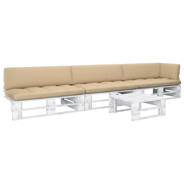 Set di Divani su Pallet 4 pz e Cuscini Bianchi Pino Impregnato cod mxl 35975