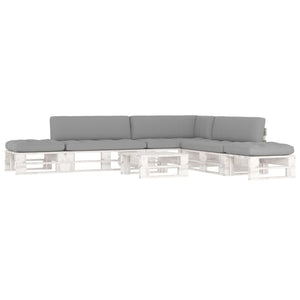 Set di Divani su Pallet 6pz e Cuscini in Pino Impregnato Bianco cod mxl 49982
