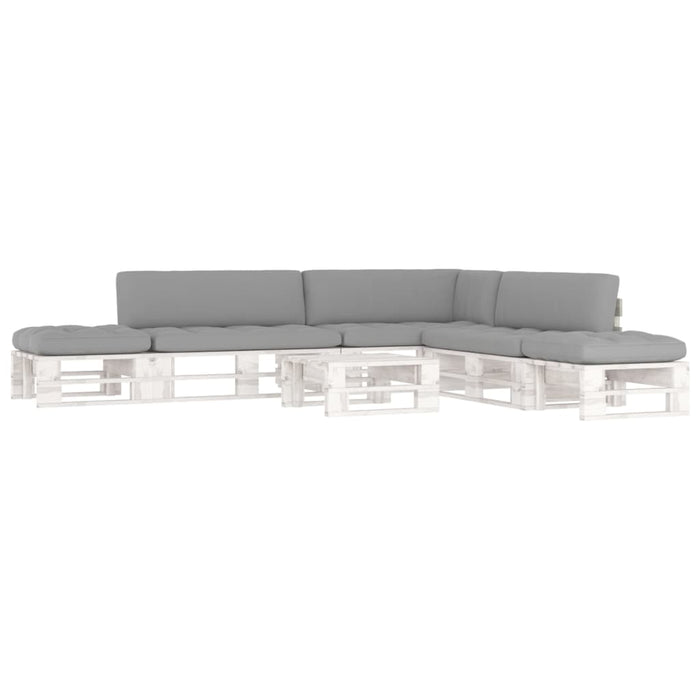 Set di Divani su Pallet 6pz e Cuscini in Pino Impregnato Bianco cod mxl 49982