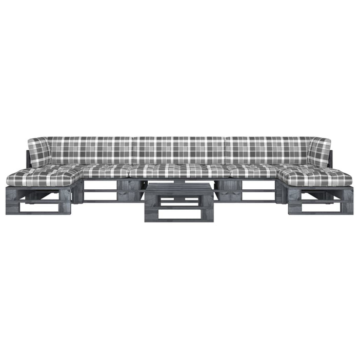 Set di Divani su Pallet 6pz e Cuscini in Pino Impregnato Grigio cod mxl 40695
