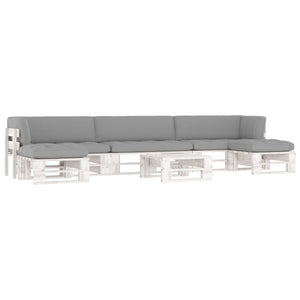 Set di Divani su Pallet 6pz e Cuscini in Pino Impregnato Bianco cod mxl 47981