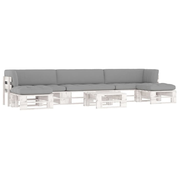Set di Divani su Pallet 6pz e Cuscini in Pino Impregnato Bianco cod mxl 47981