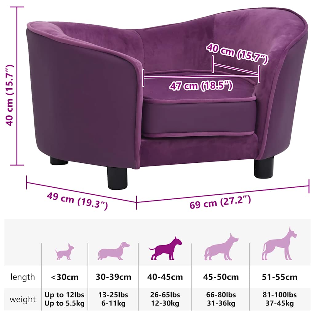 vidaXL Divano per Cani Borgogna 69x49x40cm in Peluche e Similpelle