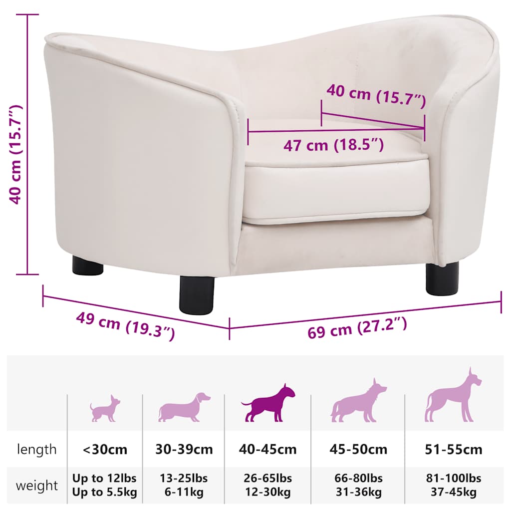 vidaXL Divano per Cani Crema 69x49x40 cm in Peluche e Similpelle