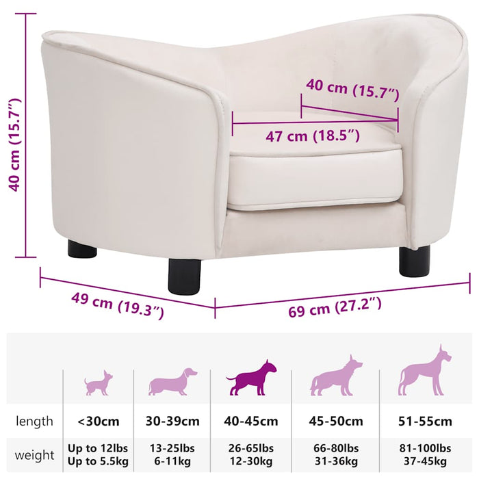 vidaXL Divano per Cani Crema 69x49x40 cm in Peluche e Similpelle
