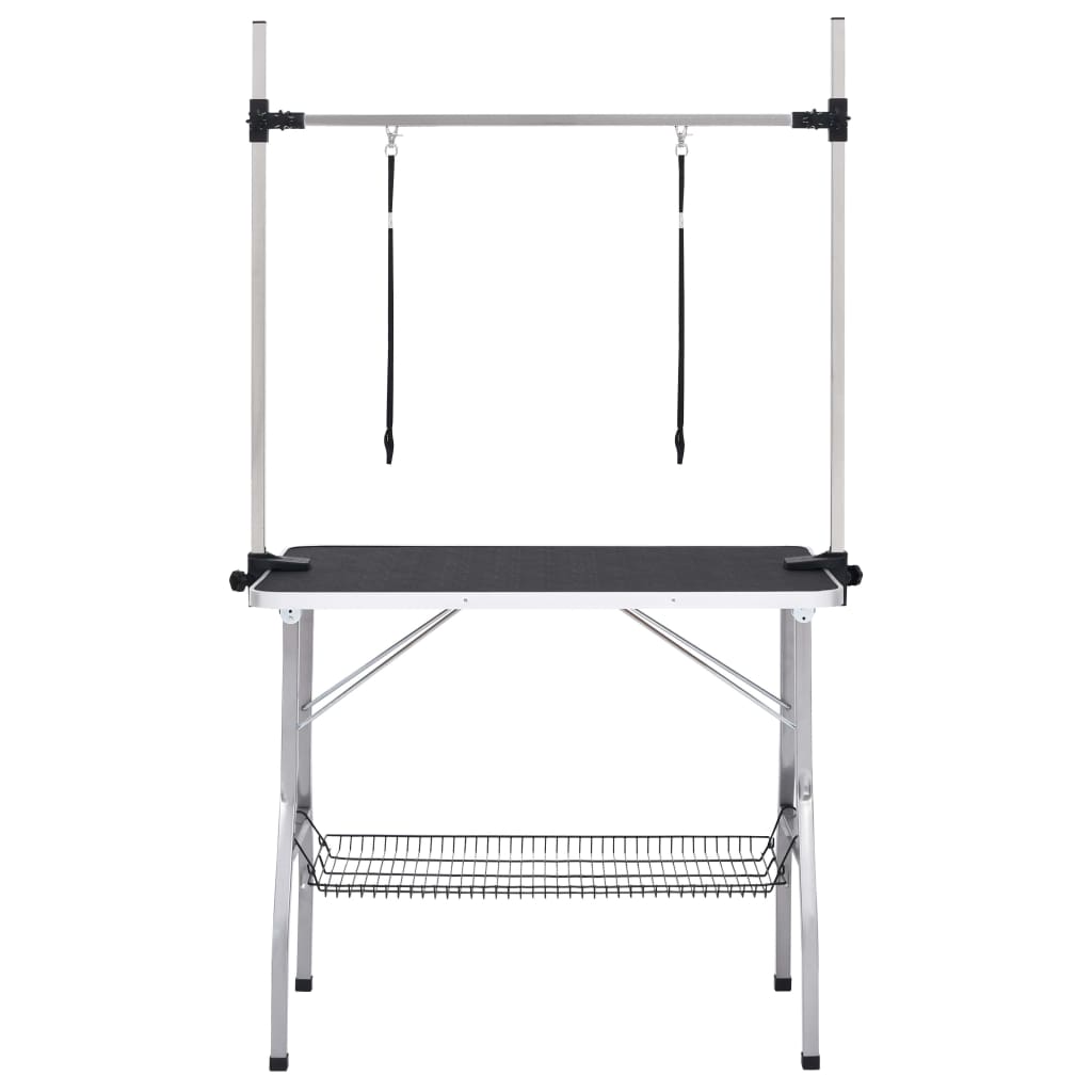 Tavolo Toelettatura per Cani Regolabile con 2 Anelli e Cesto 171069