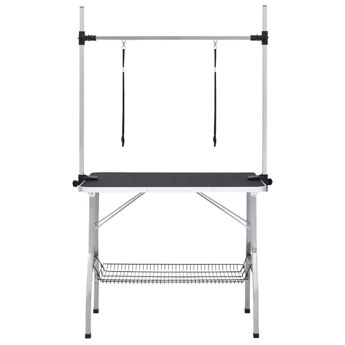 Tavolo Toelettatura per Cani Regolabile con 2 Anelli e Cesto 171069