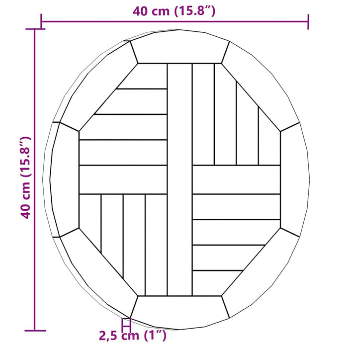 Piano Tavolo in Legno Massello di Teak Rotondo 2,5 cm 40 cm cod mxl 64338