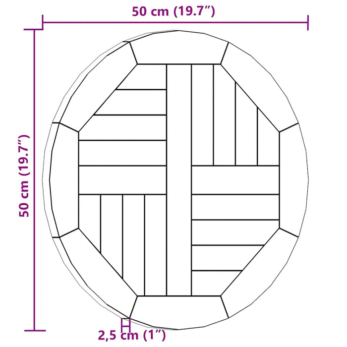 Piano Tavolo in Legno Massello di Teak Rotondo 2,5 cm 50 cm 316154