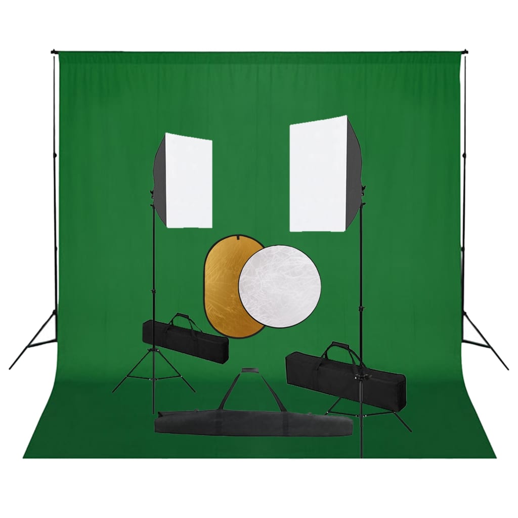 Kit professionale per studio fotografico con softbox fondale verde e riflettore 02_0001497