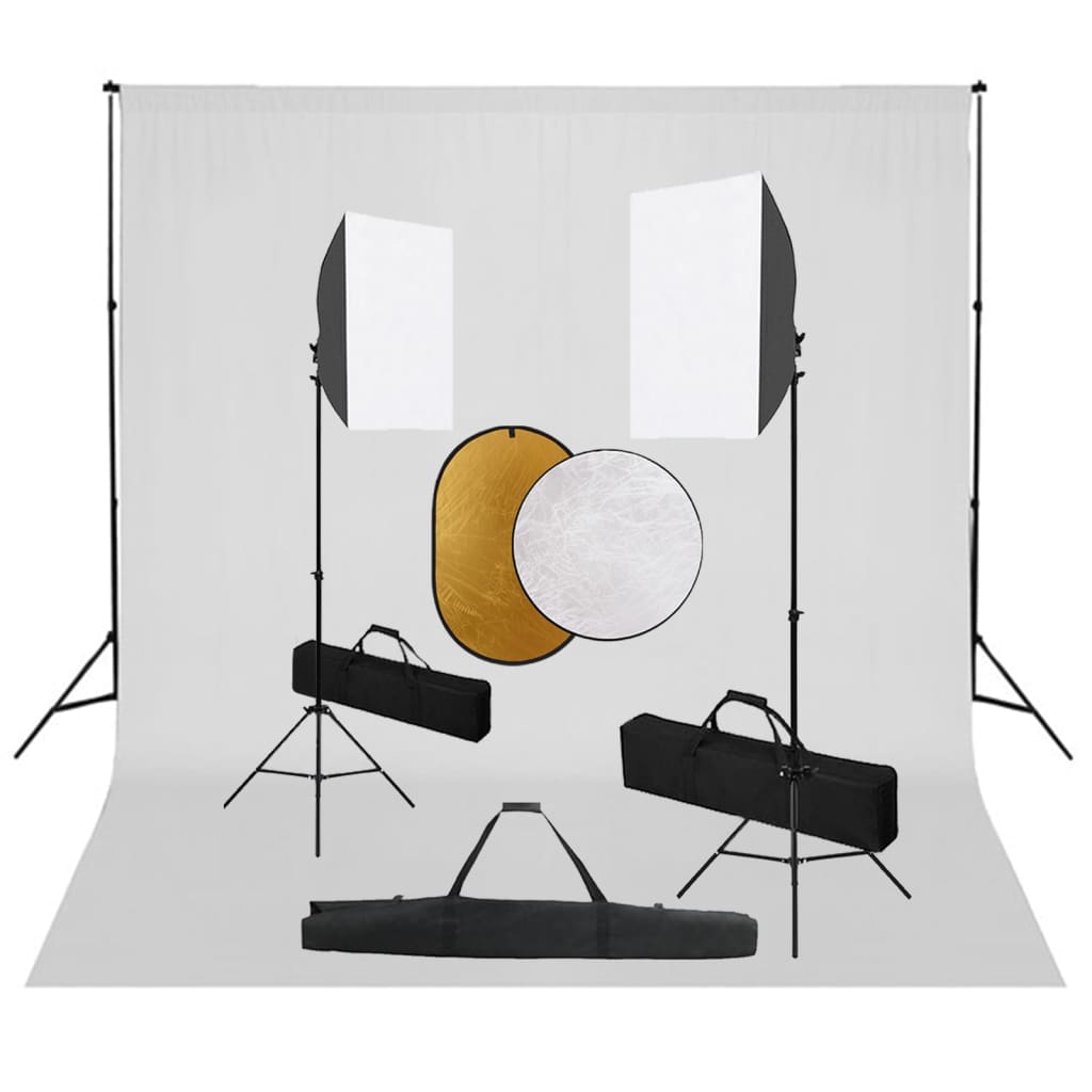 Kit professionale per studio fotografico con softbox fondale bianco e riflettore 02_0001499