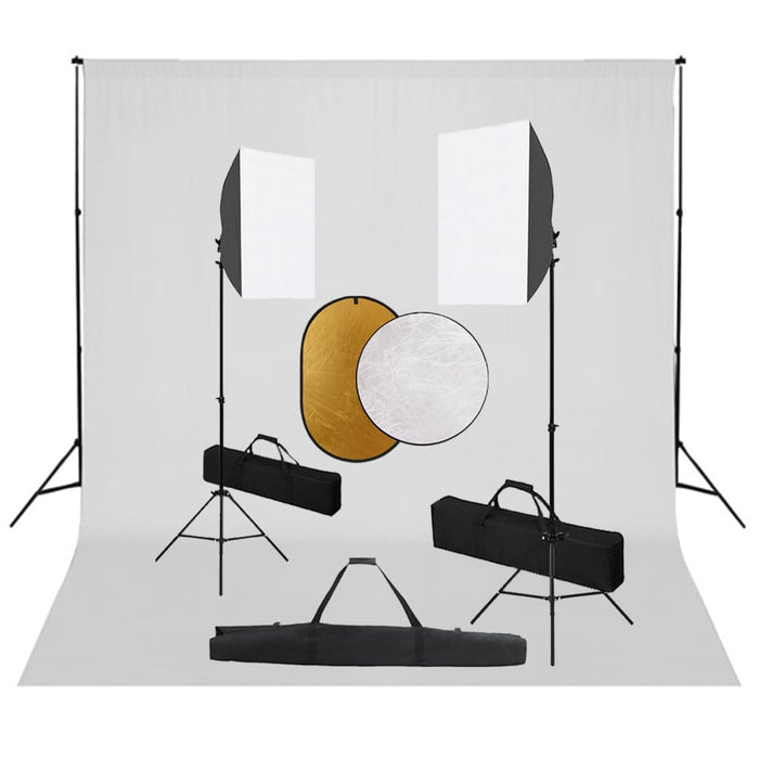 Kit professionale per studio fotografico con softbox fondale bianco e riflettore 02_0001499