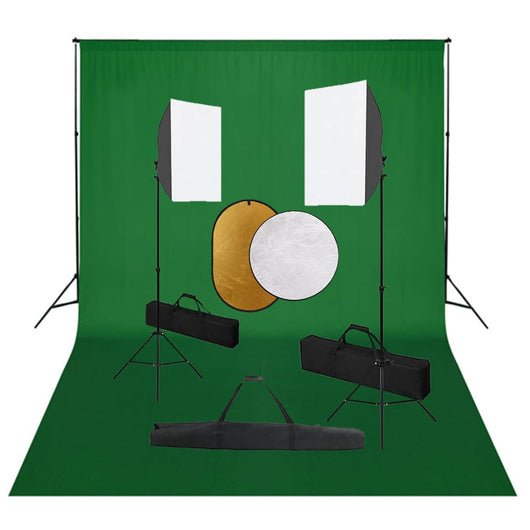 Kit professionale per studio fotografico con softbox fondale verde e riflettore 02_0001500