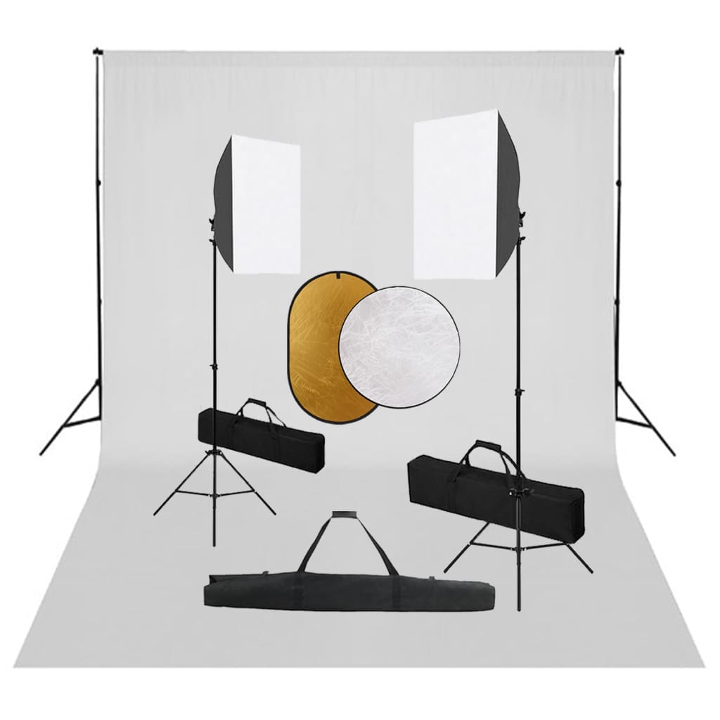 Kit professionale per studio fotografico con softbox fondale bianco e riflettore 02_0001502