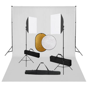 Kit professionale per studio fotografico con softbox fondale bianco e riflettore 02_0001502