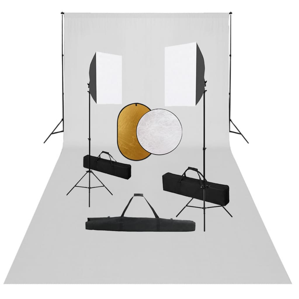 Kit professionale per studio fotografico con softbox fondale bianco e riflettore 02_0001505