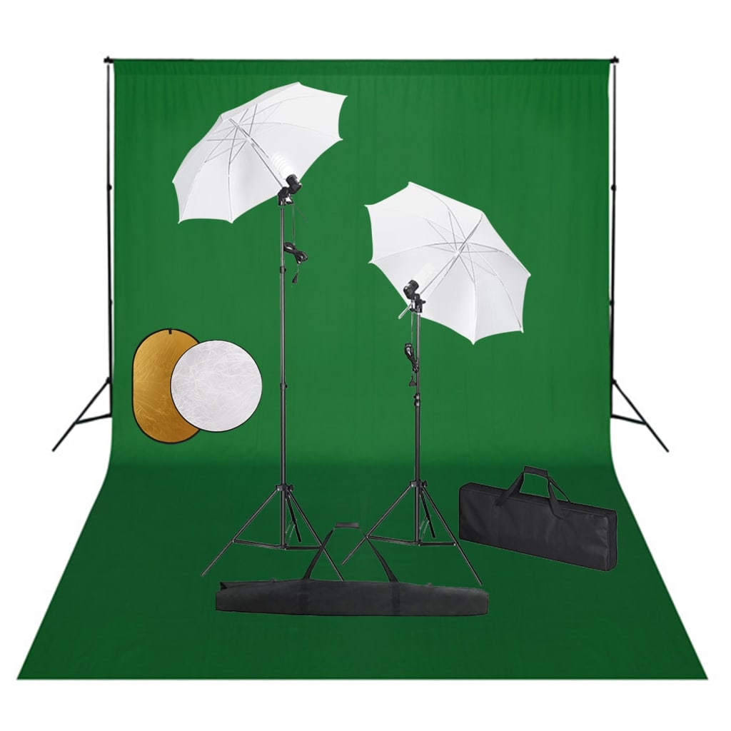 Kit professionale per studio fotografico con lampade per fondale e riflettore verde 02_0001456