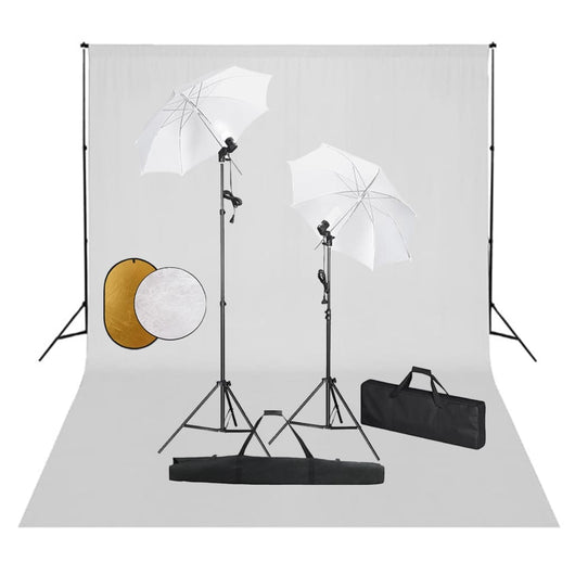 Kit professionale per studio fotografico con lampade per fondale e riflettore bianco 02_0001458