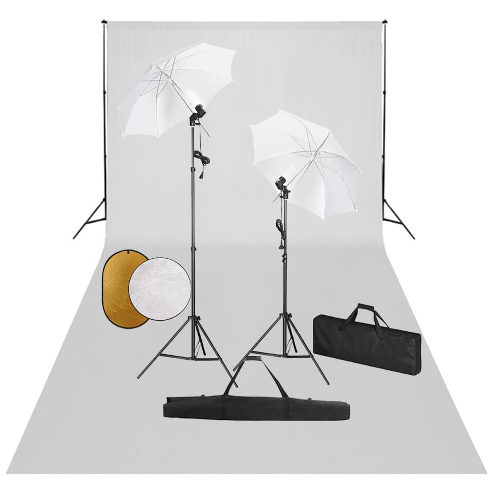 Kit professionale per studio fotografico con lampade per fondale e riflettore bianco 02_0001461