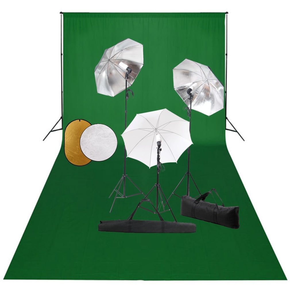 Kit professionale per studio fotografico con lampade per fondale e riflettore verde 02_0001468