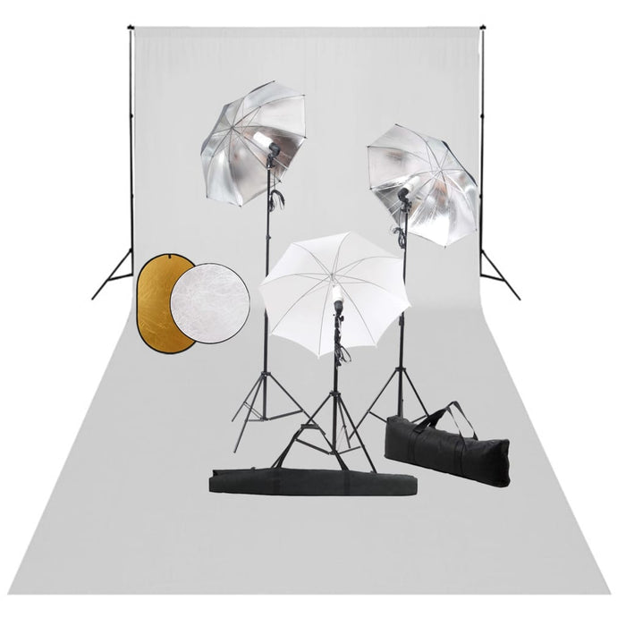 Kit studio fotografico professionale con lampade per fondale e riflettore bianco 02_0001470