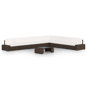 Set di mobili da giardino mobili da esterno 9 pezzi con cuscini in resina marrone e vimini 02_0018056