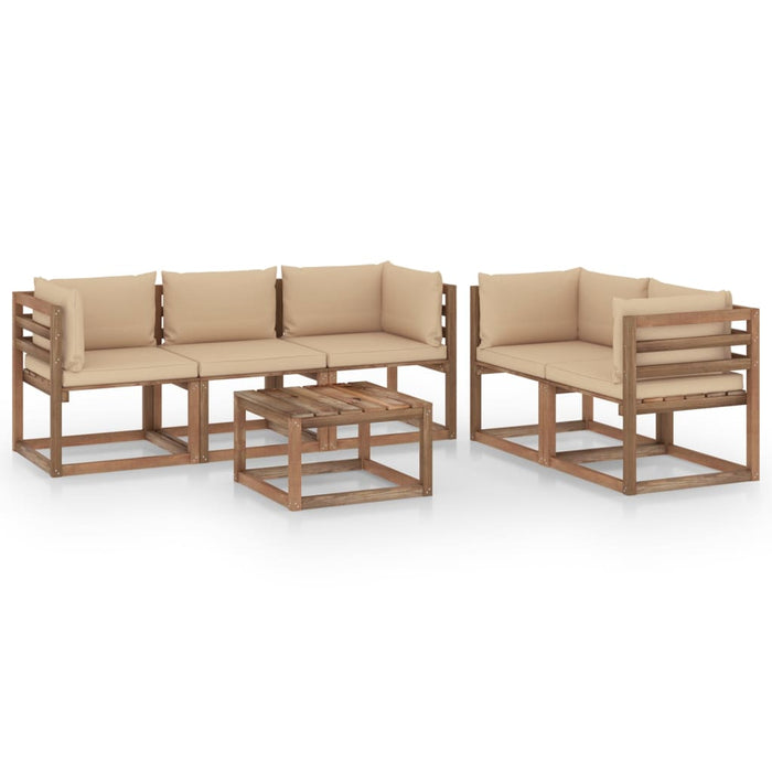Set Divani da Giardino 6 pz con Cuscini Beige cod mxl 38140