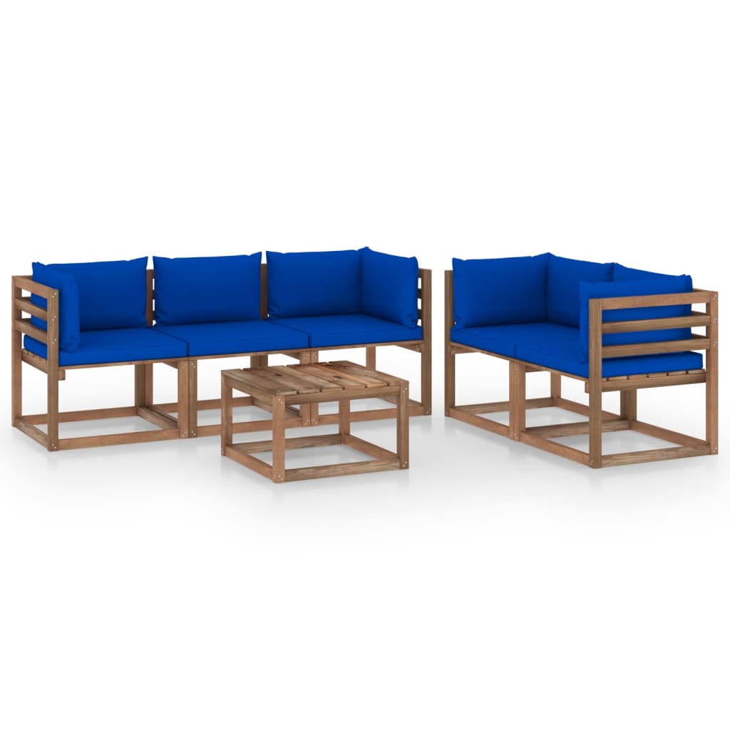 Set Divani da Giardino 6 pz con Cuscini Blu cod mxl 40704