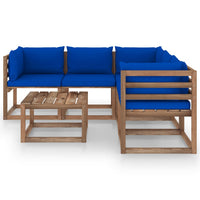 Set Salotto Giardino con Cuscini Blu 6pz Legno Pino Impregnato 3067426
