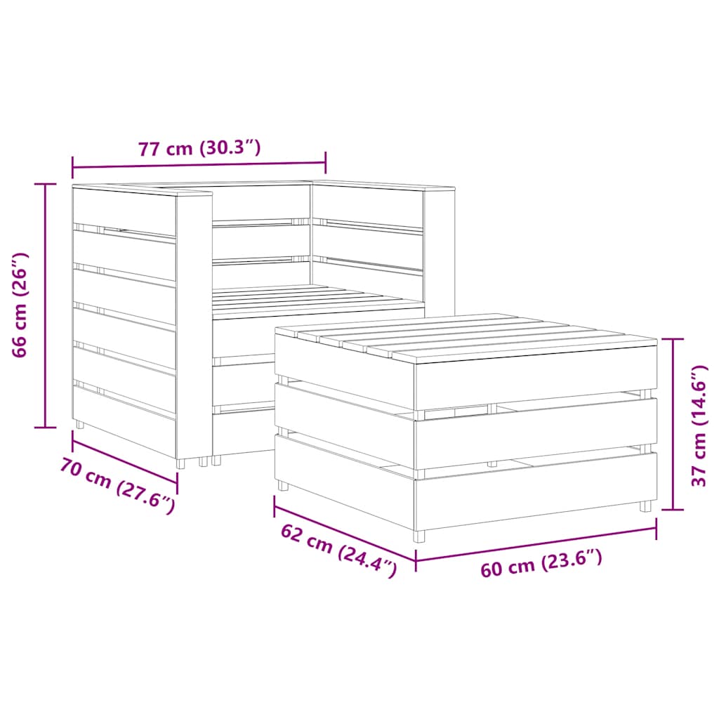 Set Divani da Giardino su Pallet 2 pz in Pino Impregnato Grigio cod mxl 57214
